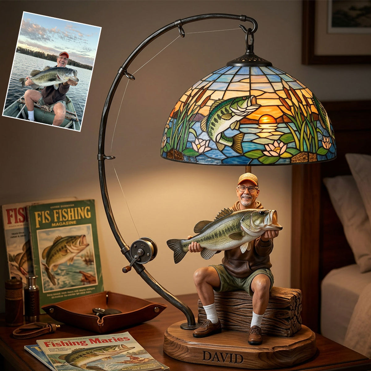 Personalized Middle-Aged Fisherman LED Night Light Fishing Lover Gift