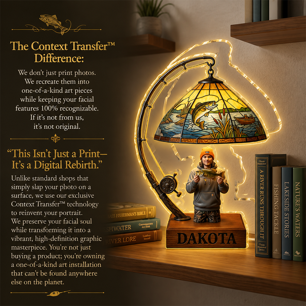 Personalized Black Fisherman Acrylic LED Night Light Fishing Lover Gift