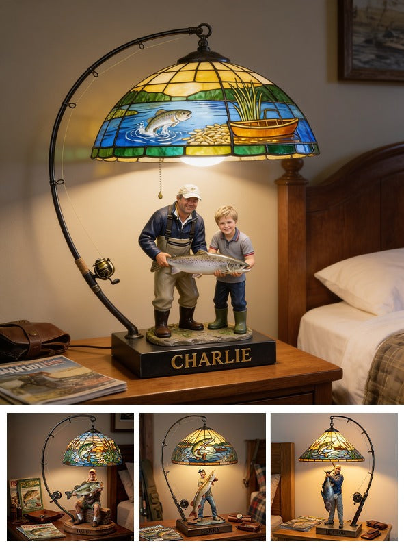 Personalized Father and Child with Fish Fishing Lover Acrylic LED Night Light