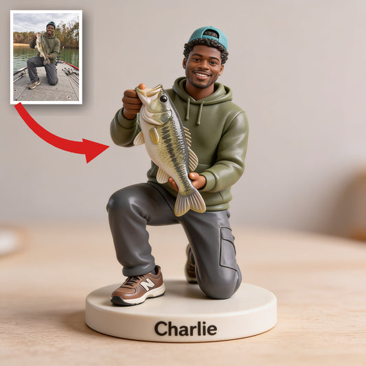 Figurine 3D Personnalisée Pêcheur Noir Cadeau Souvenir