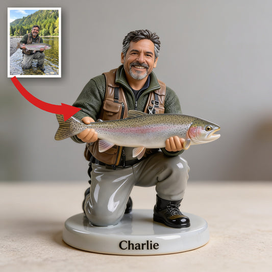 Figurine 3D Personnalisée de Pêcheur Latino d'Âge Moyen
