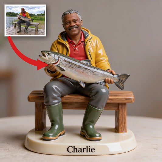 Personalized Middle-Aged Black Fisherman 3D Figurine Keepsake Gift