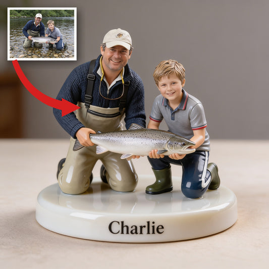 Figurine 3D personnalisée Père et Enfant avec Poisson - Cadeau Souvenir