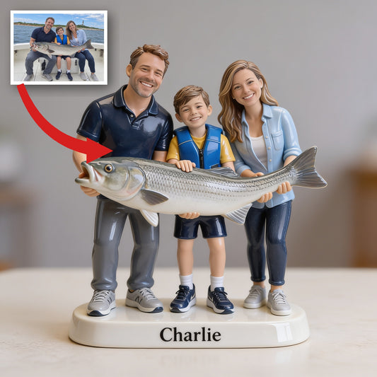 Figurine 3D de Famille de Pêche Personnalisée Cadeau Souvenir