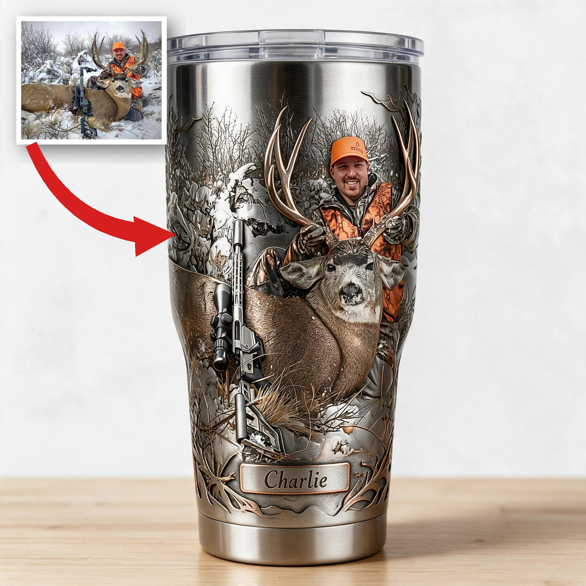 Personalized Middle-Aged Hunter with Deer Hunting Tumbler