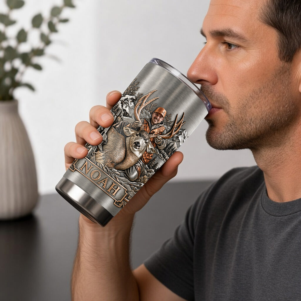 Personalized Middle-Aged Hunter with Deer Hunting Tumbler