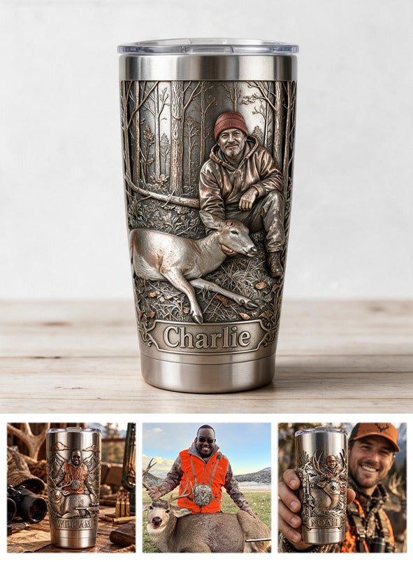 Personalized Middle-Aged Latino Hunter with Deer Hunting Tumbler