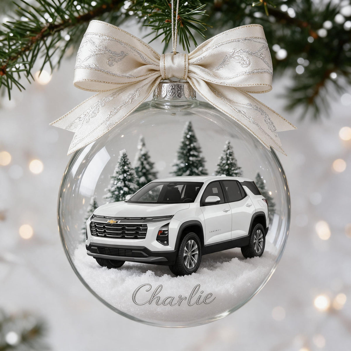 Personalized Christmas White Chevrolet Equinox SUV Snow Globe Ornament Car Lover Gift