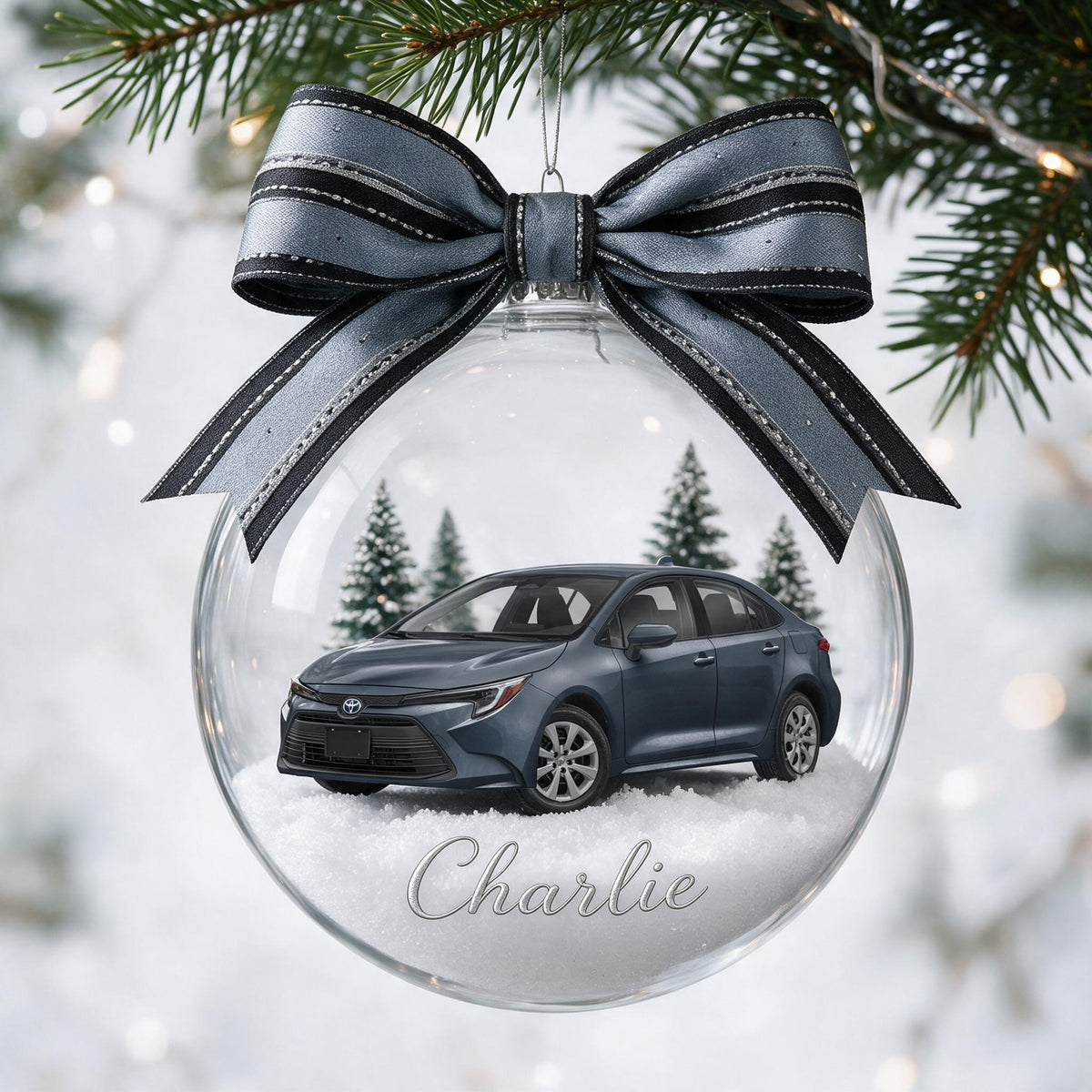 Personalized Christmas Dark Grey Toyota Corolla Snow Globe Ornament Car Lover Gift