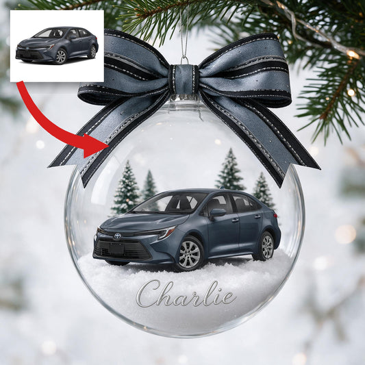 Ornement de Neige Personnalisé Toyota Corolla Gris Foncé pour Noël