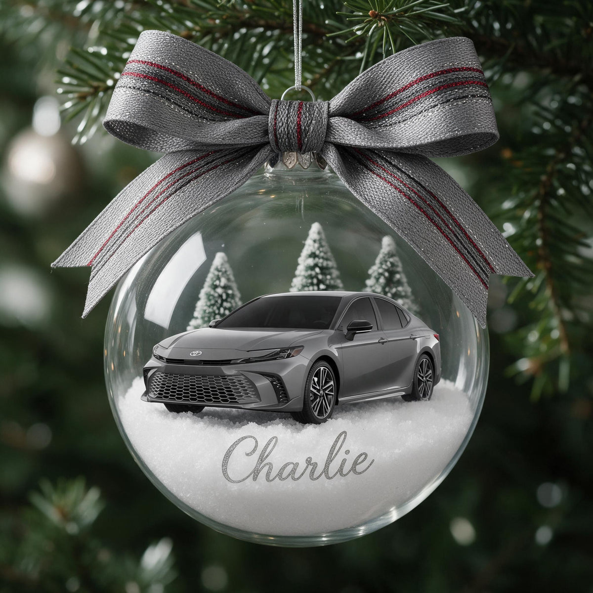 Personalized Christmas Grey Toyota Camry Sedan Snow Globe Ornament Car Lover Gift