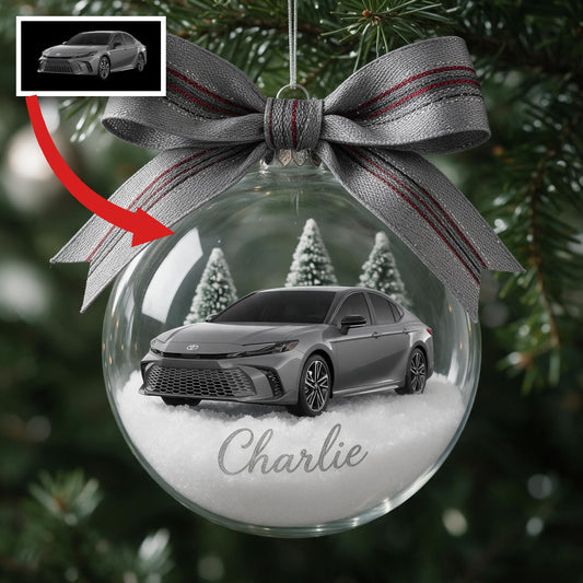Ornement de Globe de Neige Personnalisé Toyota Camry Gris - Cadeau pour Amateur de Voitures