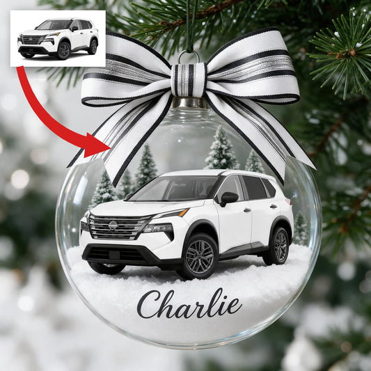 Personalized Christmas White Nissan Rogue Compact SUV Snow Globe Ornament Car Lover Gift
