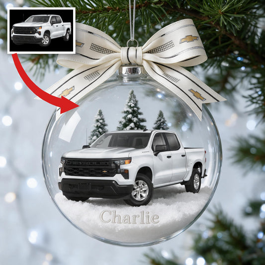 Ornement de globe de neige Chevrolet Silverado personnalisé pour Noël