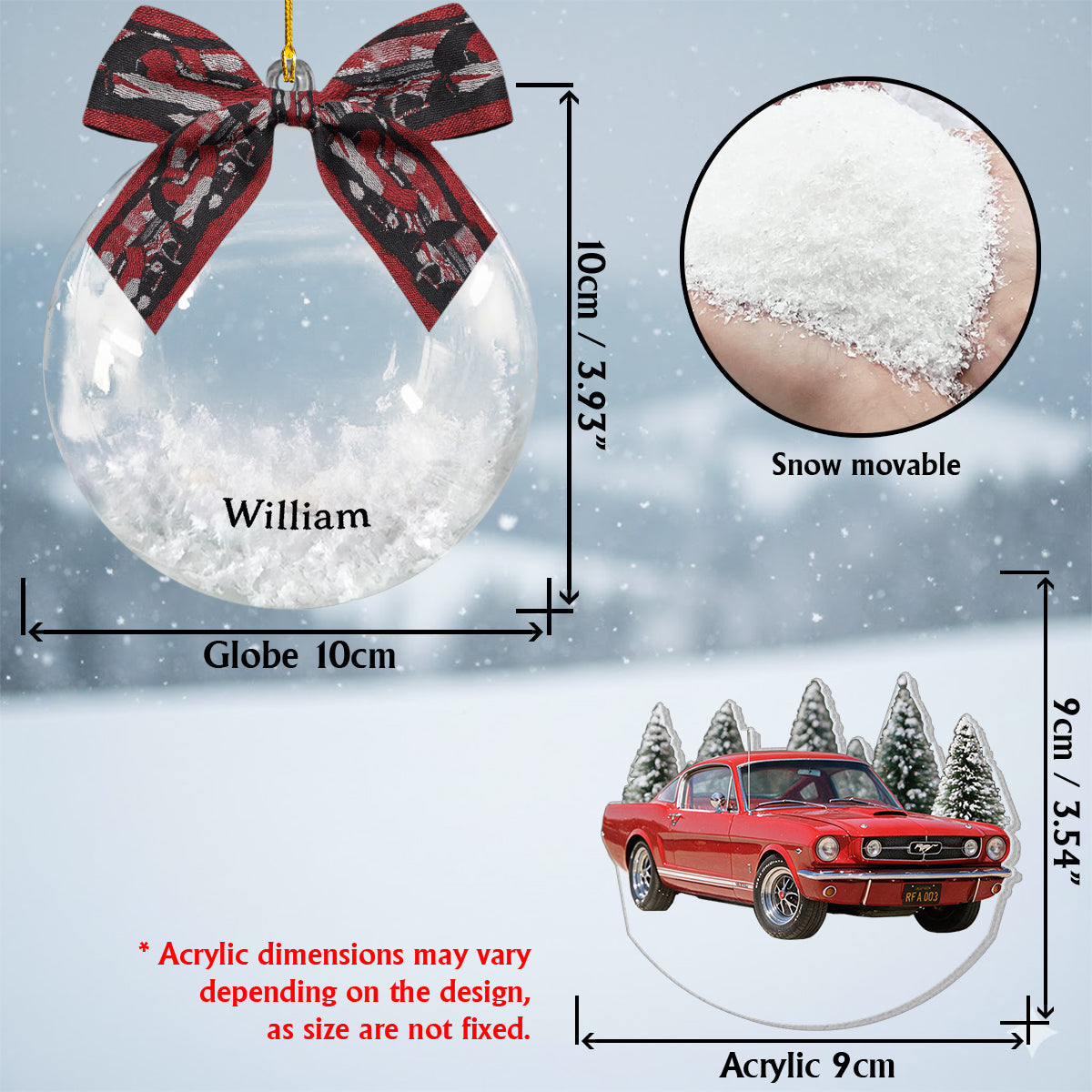 Personalized Christmas White Chevrolet Silverado Pickup Truck Snow Globe Ornament