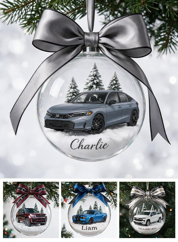 Personalized Christmas Grey Honda Civic Snow Globe Ornament Car Lover Gift