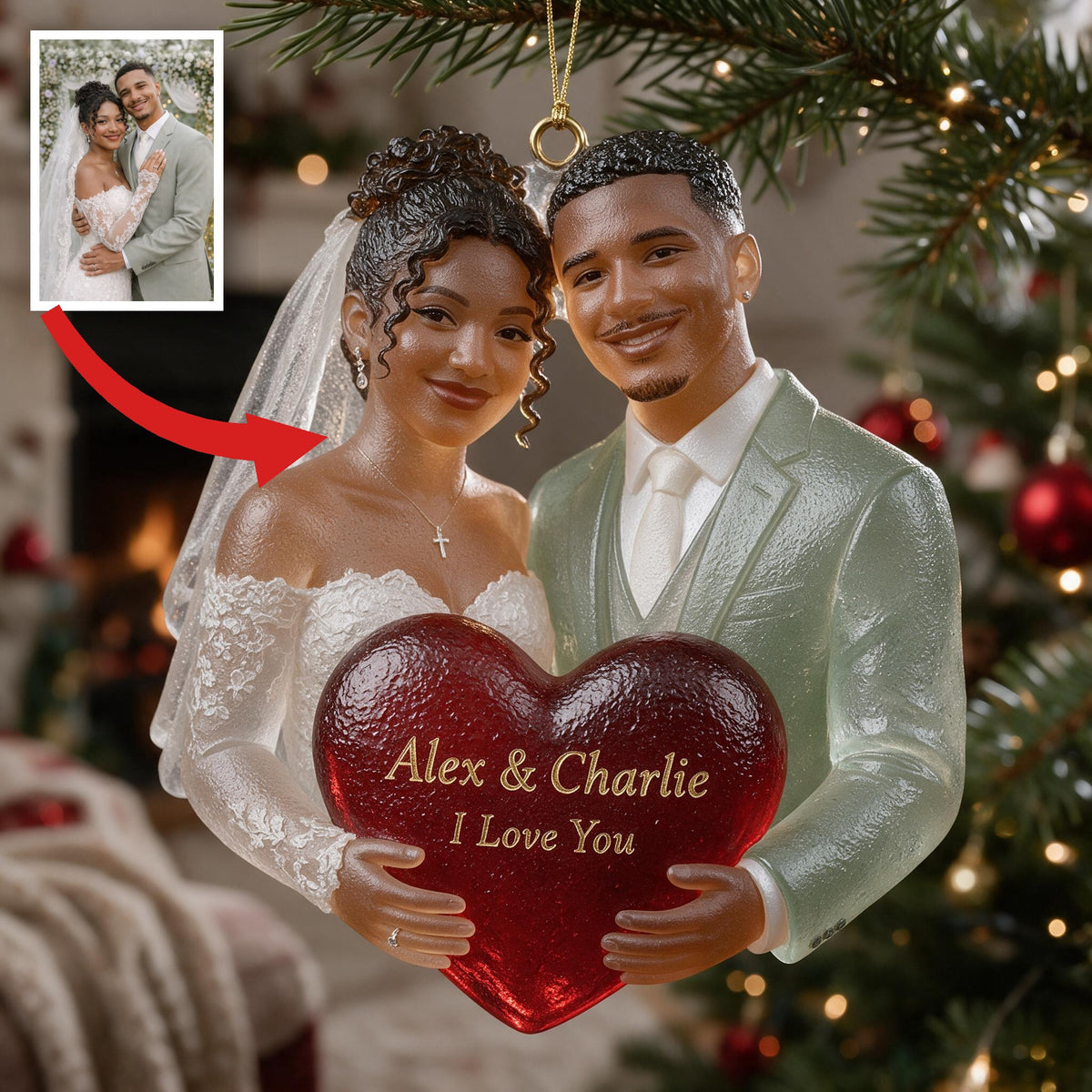 Ornement de Noël en Verre Personnalisé pour Couple Latino, Cadeau Souvenir Mariage