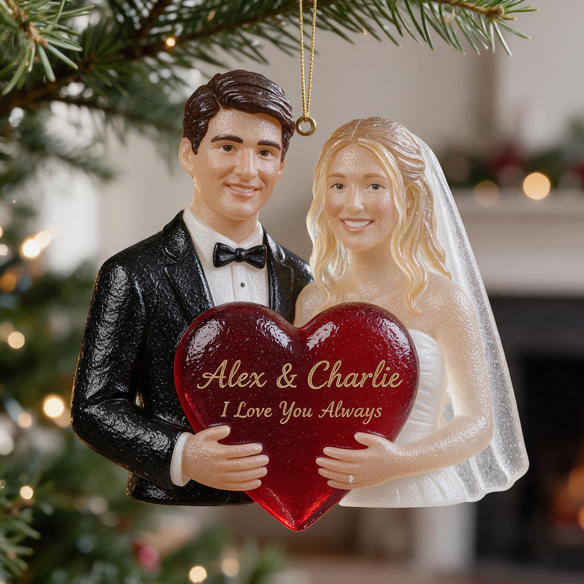 Ornement en Verre Personnalisé pour Couple de Mariage