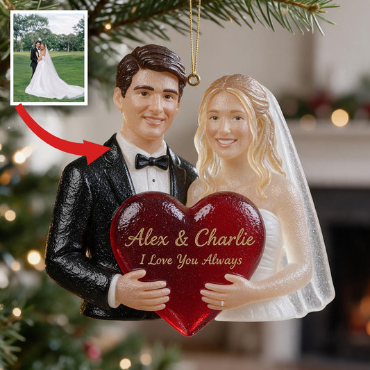 Ornement en Verre Personnalisé pour Couple de Mariage