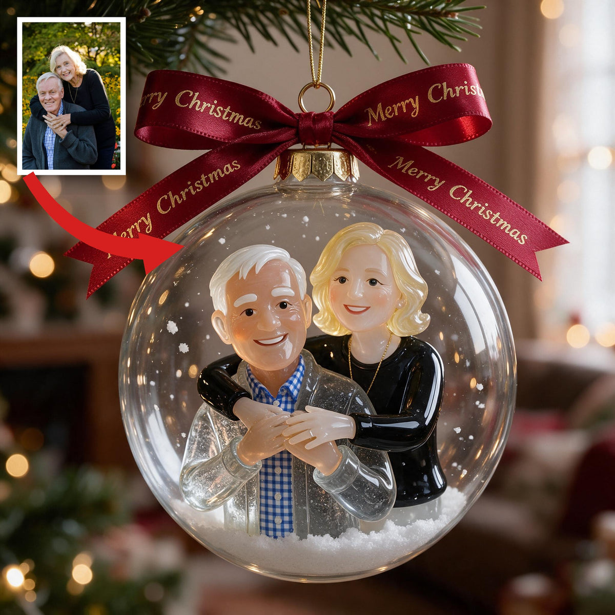 Personalized Christmas Older Couple Snow Globe Ornament Holiday Gift