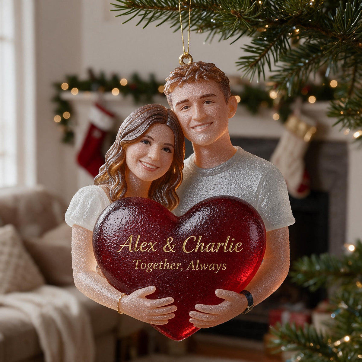 Personalized Christmas Couple Glass Heart Ornament Gift for Husband Wife