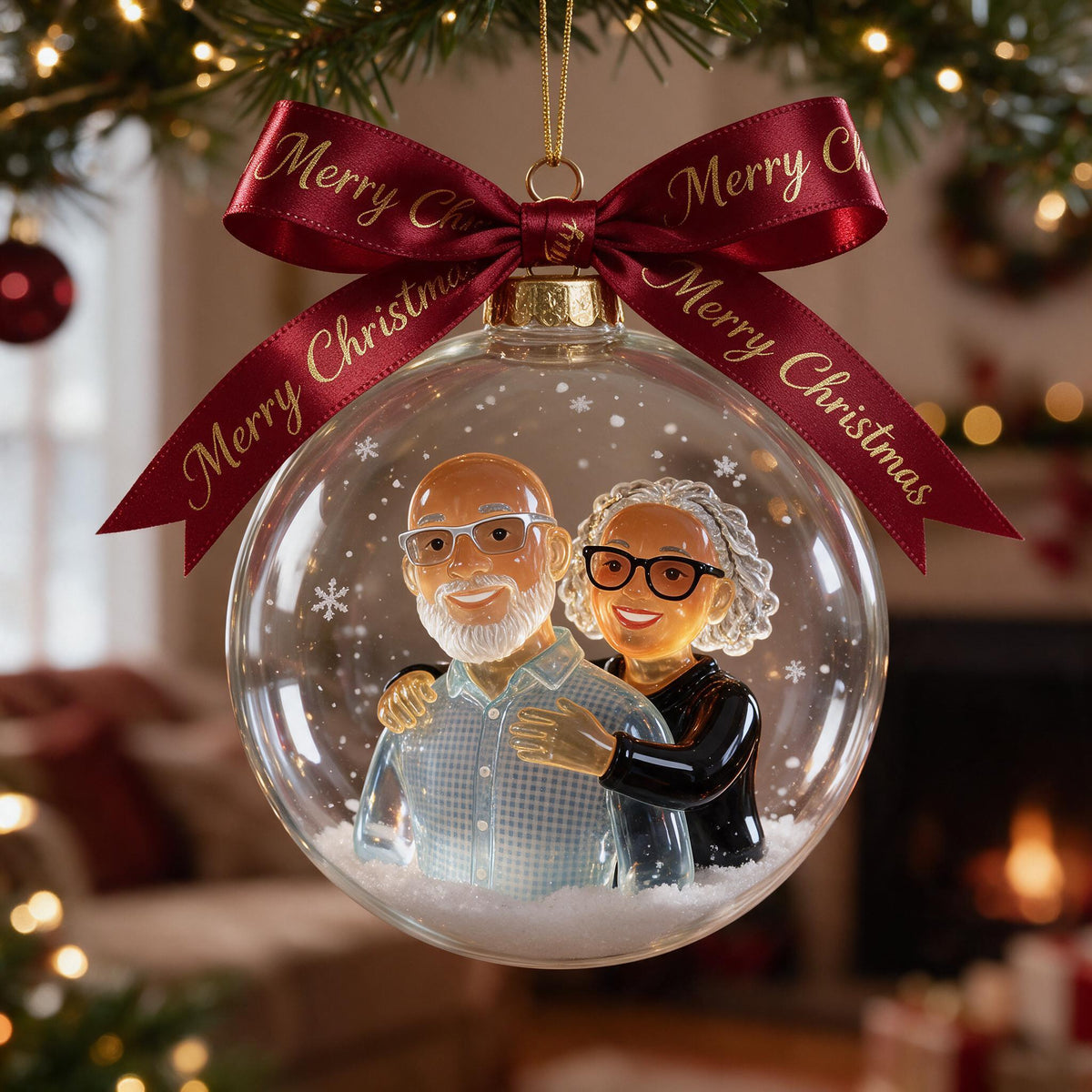 Personalized Christmas Middle-Aged Black Couple Snow Globe Ornament Gift