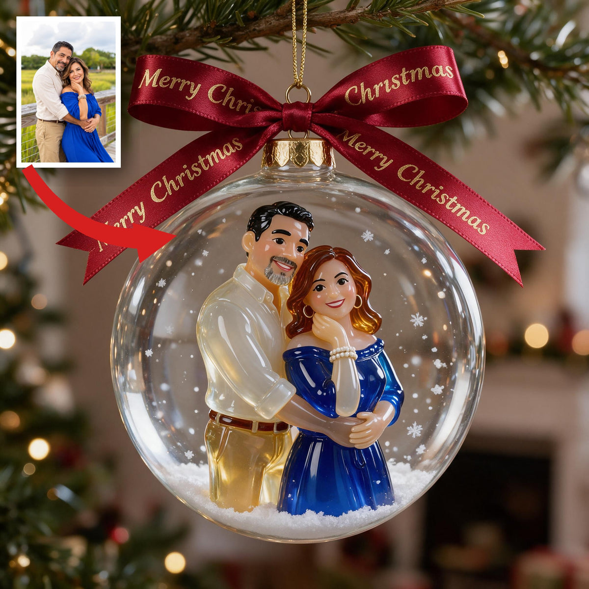 Personalized Christmas Middle-Aged Latino Couple Snow Globe Ornament Gift