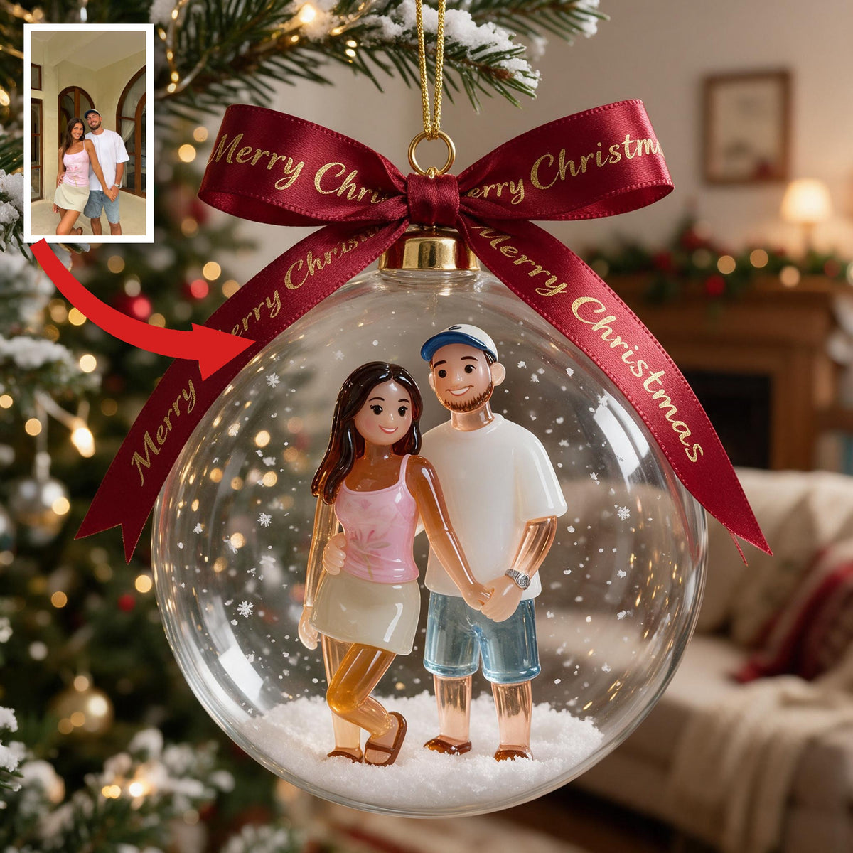 Personalized Christmas Latino Couple Snow Globe Ornament Holiday Tree Keepsake