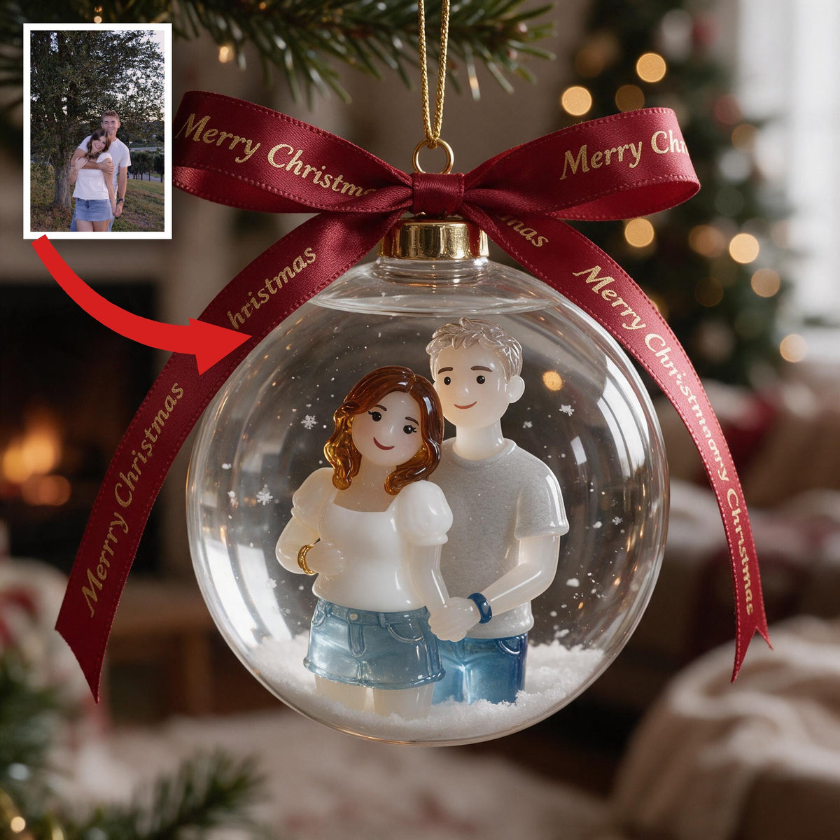 Personalized Christmas Husband Wife Couple Snow Globe Ornament Tree Decoration