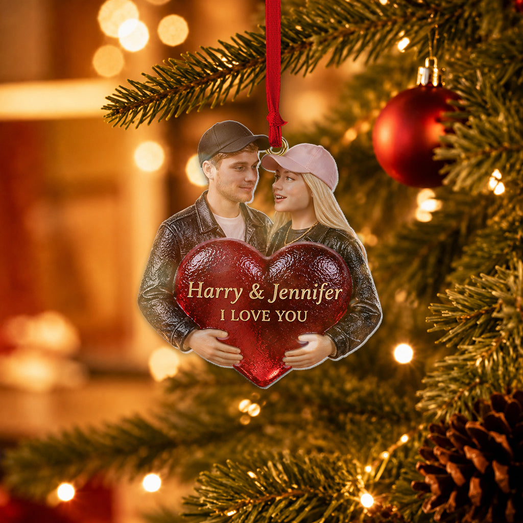 Personalized Christmas Lesbian Couple Custom Shape Glass Ornament Couple Keepsake