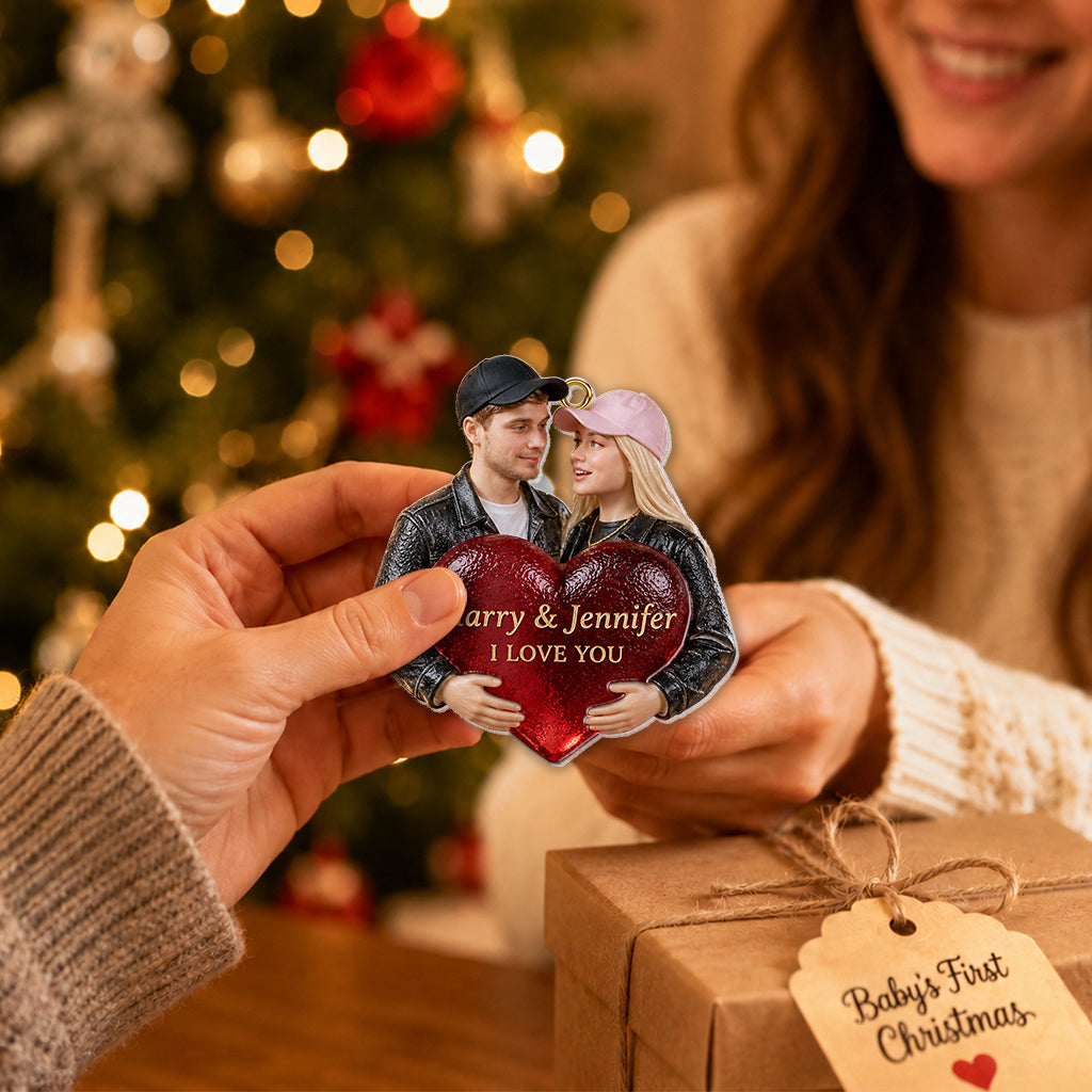 Personalized Christmas Older Couple Heart Glass Ornament Gift for Grandparents