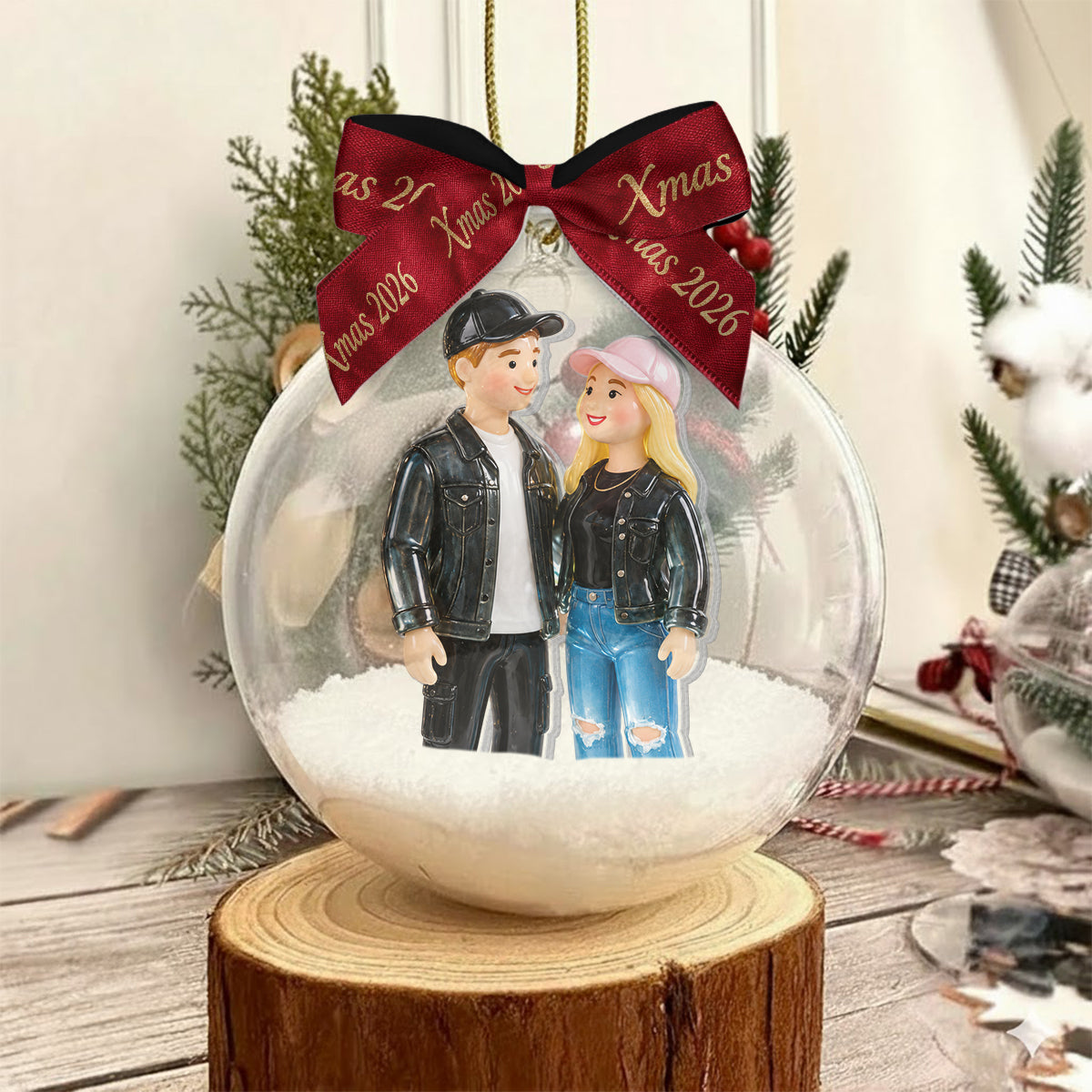 Personalized Christmas Middle-Aged Latino Couple Snow Globe Ornament Gift