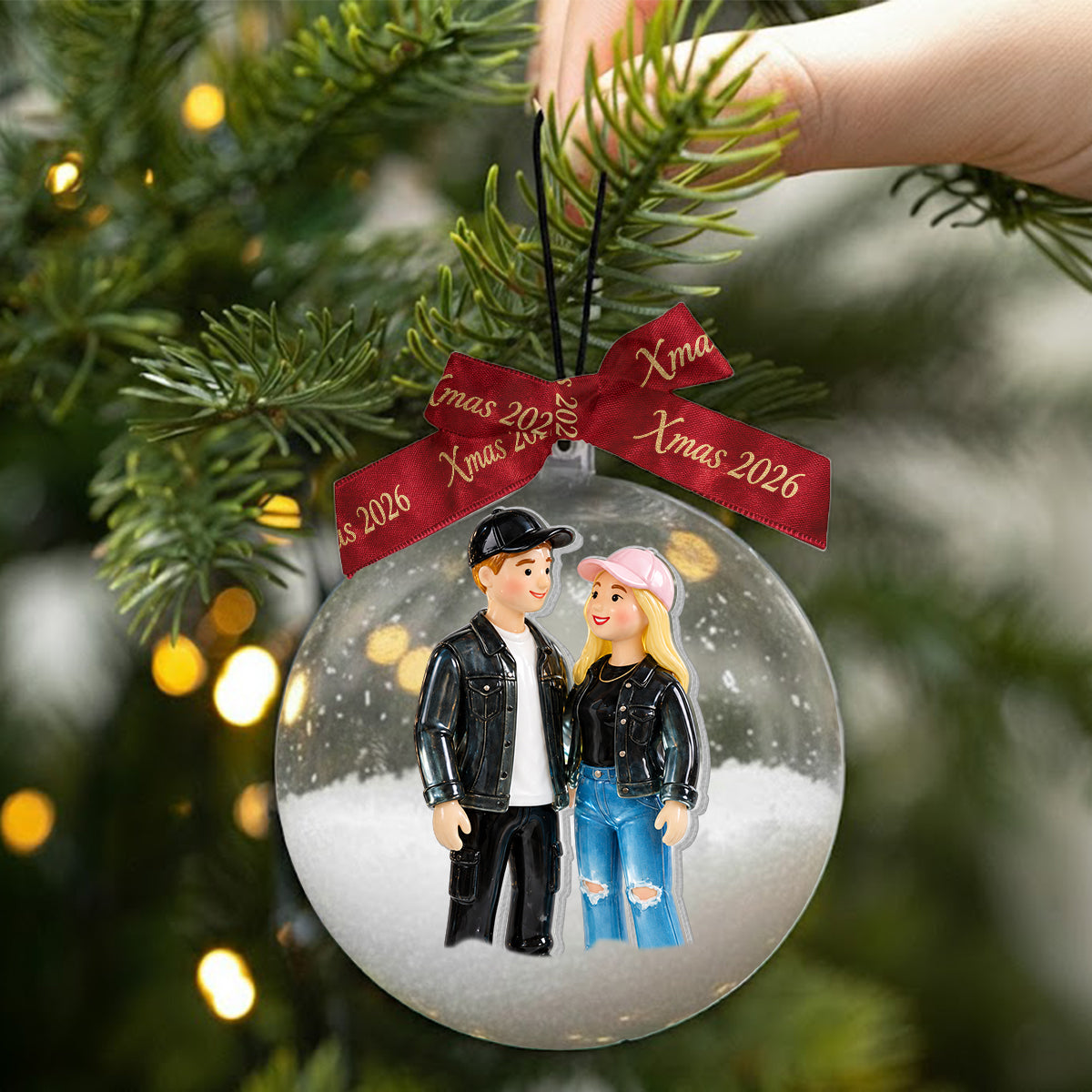 Personalized Christmas Middle-Aged Couple Snow Globe Ornament Holiday Gift for Parents