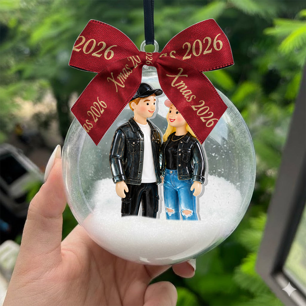 Personalized Christmas Latino Couple Snow Globe Ornament Holiday Tree Keepsake