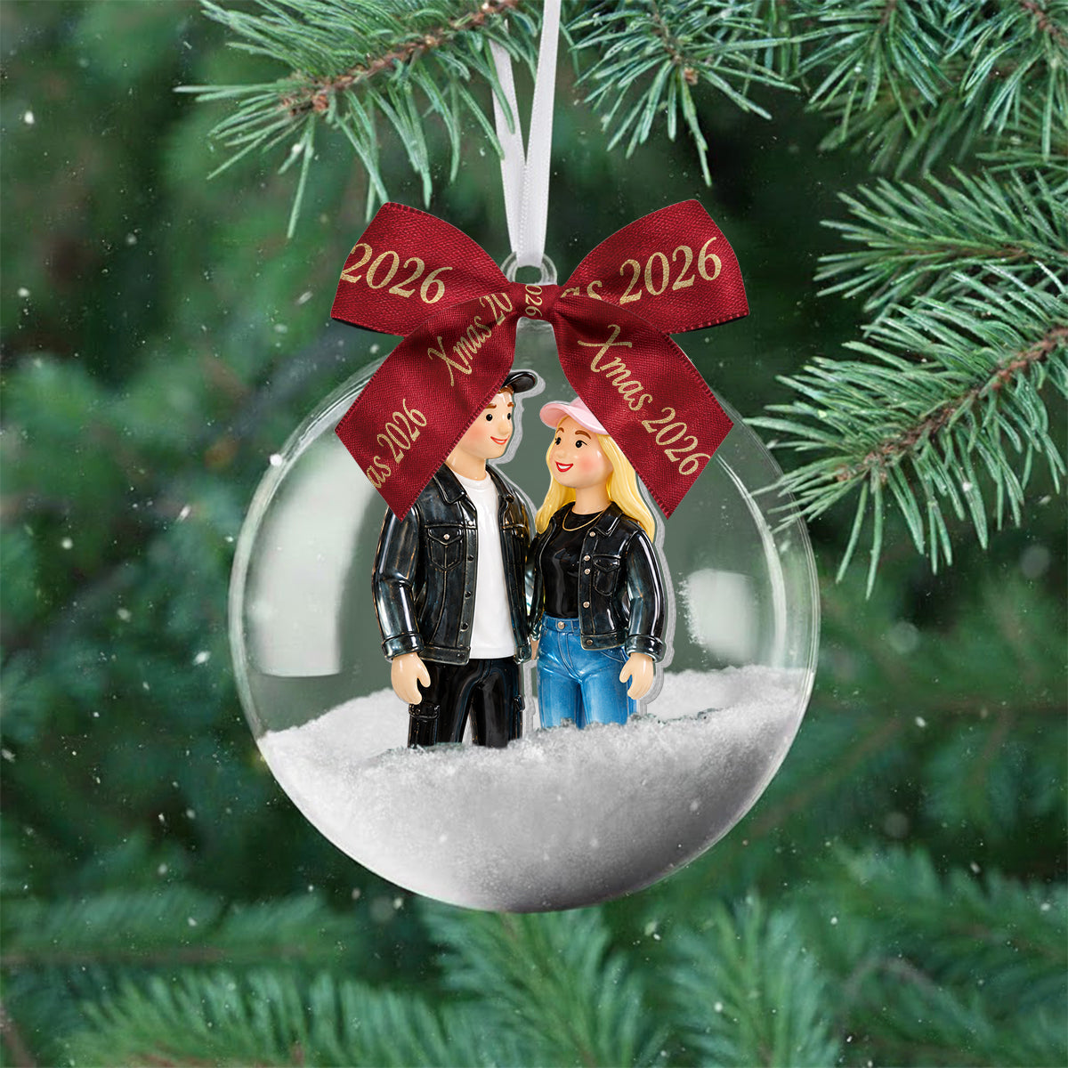 Personalized Christmas Older Black Couple Snow Globe Ornament