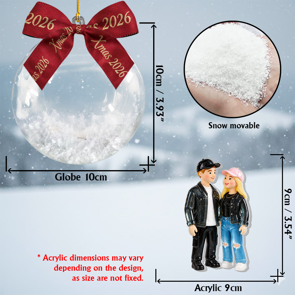 Personalized Christmas Gay Couple Snow Globe Ornament LGBT Holiday Gift