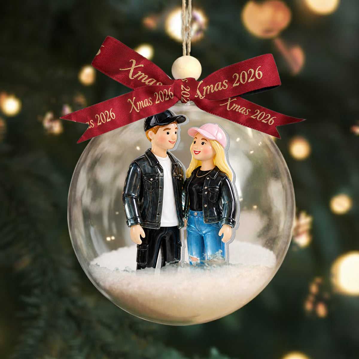 Personalized Christmas Gay Couple Snow Globe Ornament LGBT Holiday Gift