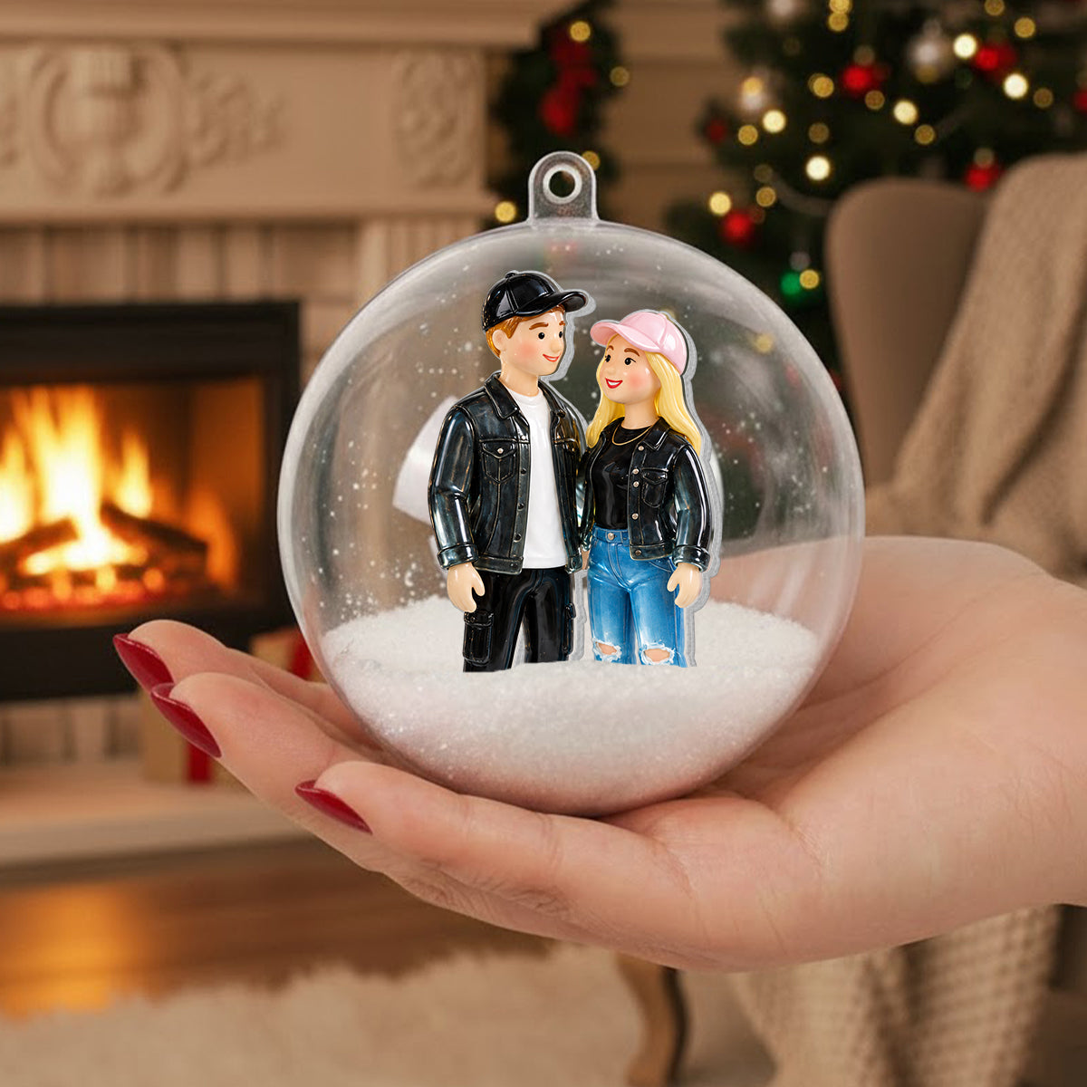 Personalized Christmas Lesbian Couple Snow Globe Ornament LGBT Holiday Tree Decor