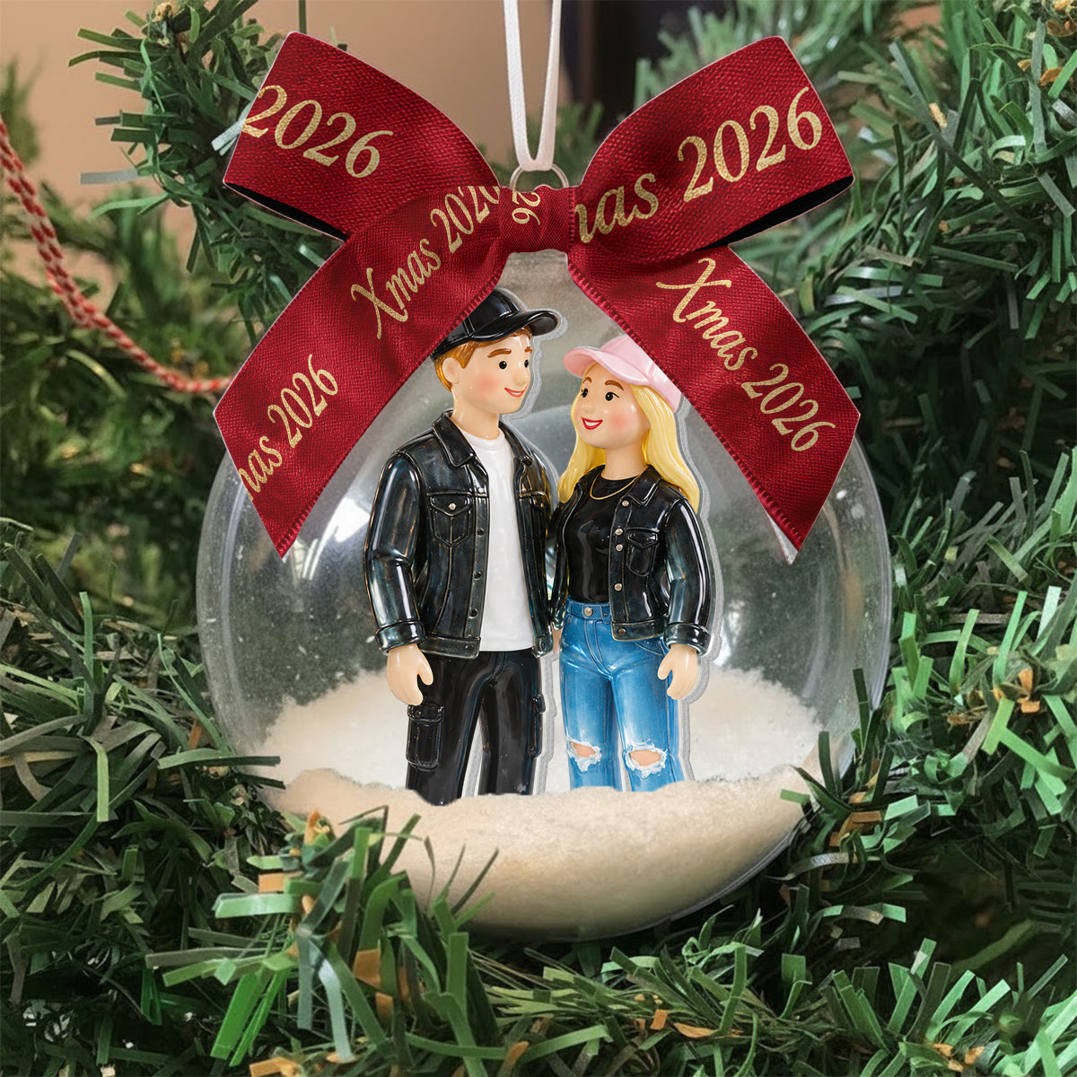 Personalized Christmas Older Latino Couple Snow Globe Ornament Family Holiday Gift