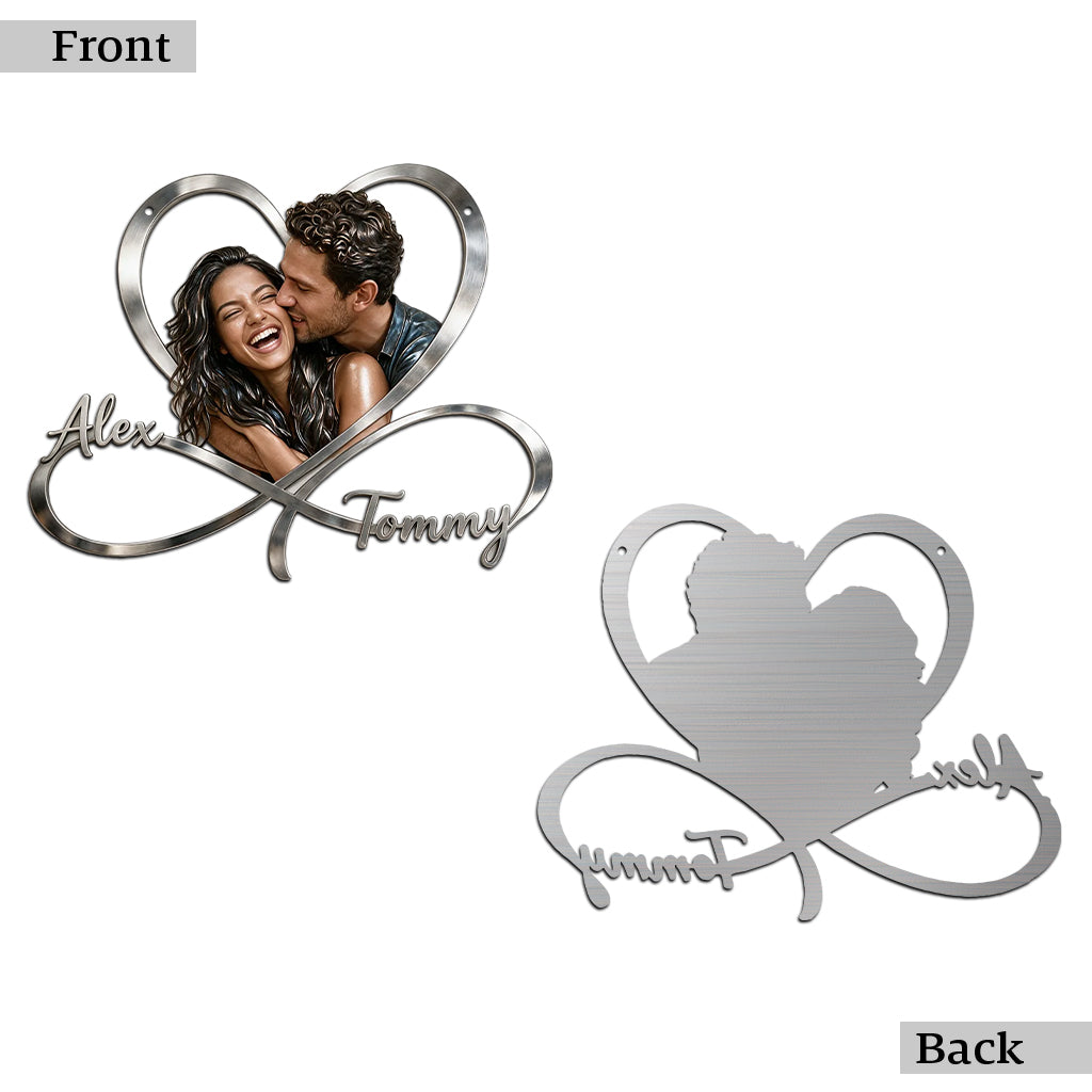 Personalized Custom Photo Wedding Couple Infinity Heart Metal Sign Bedroom Decor