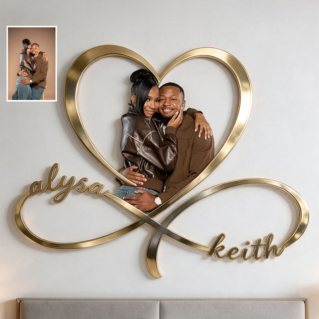 Panneau Métallique Infini Personnalisé Couple Noir d'Âge Moyen Décor de Chambre