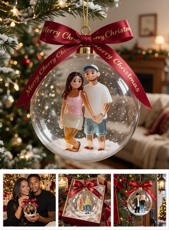 Personalized Christmas Latino Couple Snow Globe Ornament Holiday Tree Keepsake