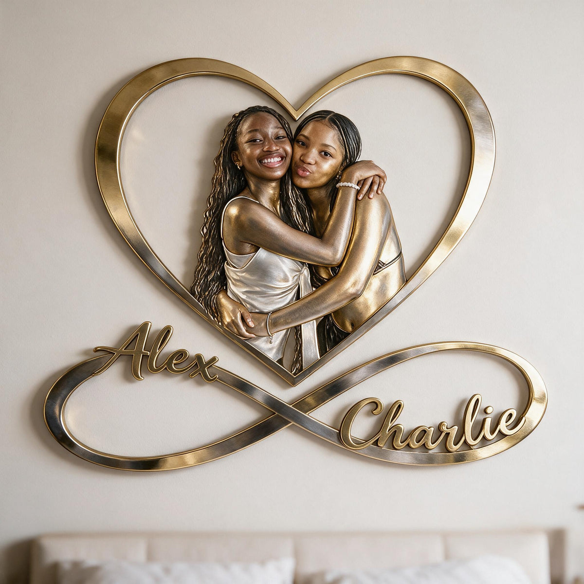 Panneau Métallique Personnalisé Photo Couple Lesbien Noir Infini