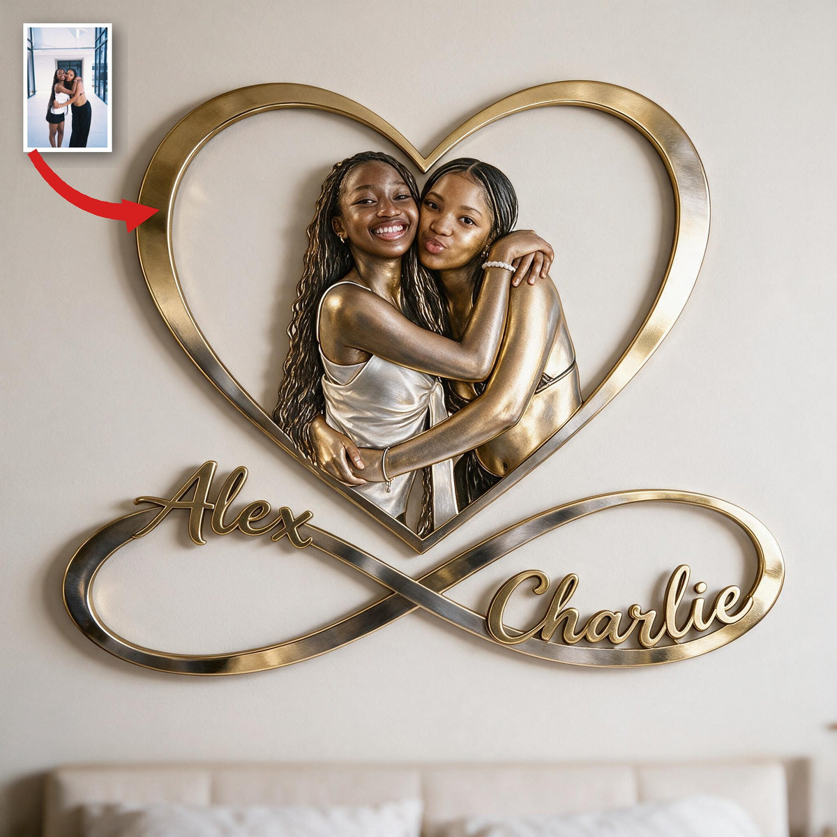 Panneau Métallique Personnalisé Photo Couple Lesbien Noir Infini