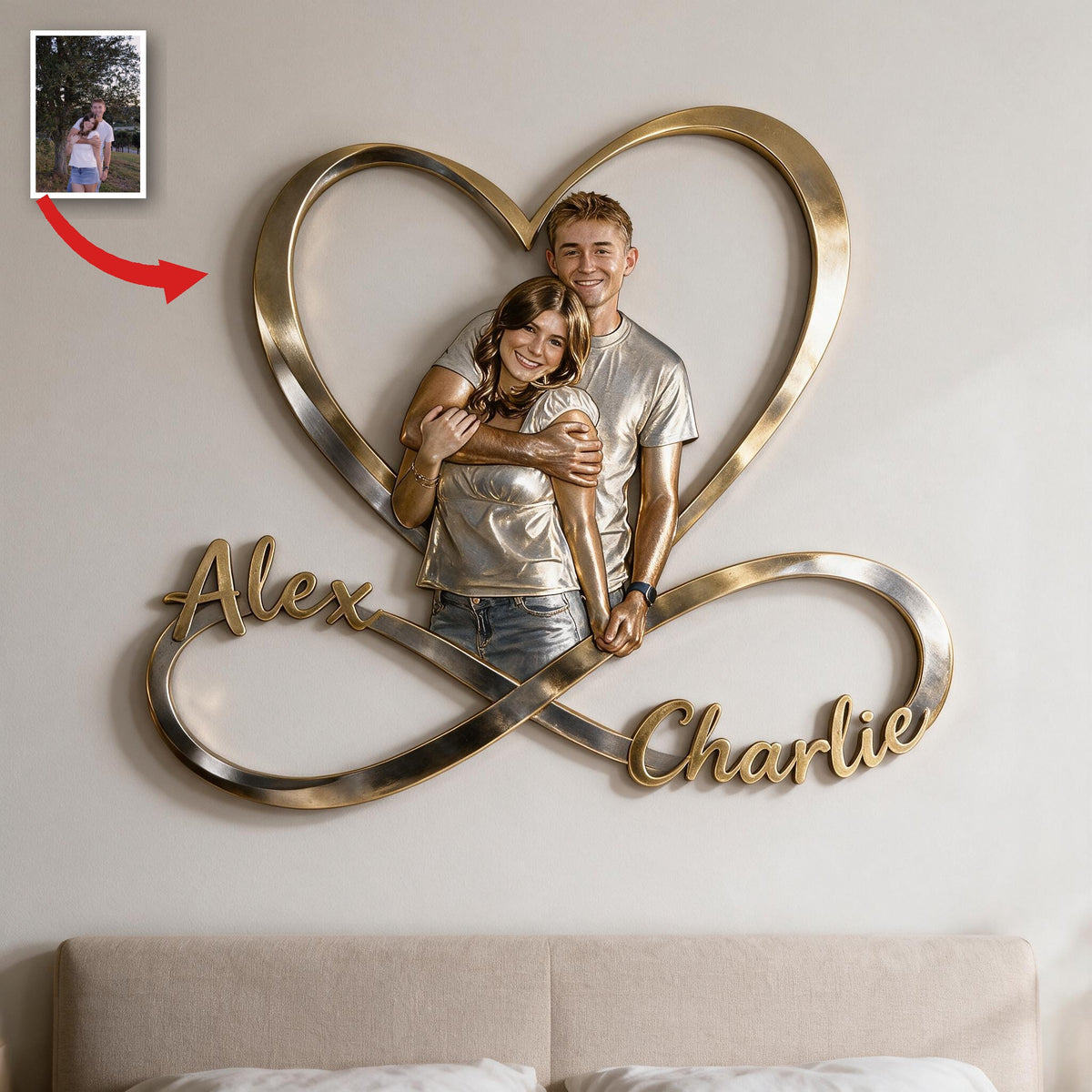 Personalized Custom Photo Couple Husband Wife Infinity Heart Metal Sign Bedroom Decor
