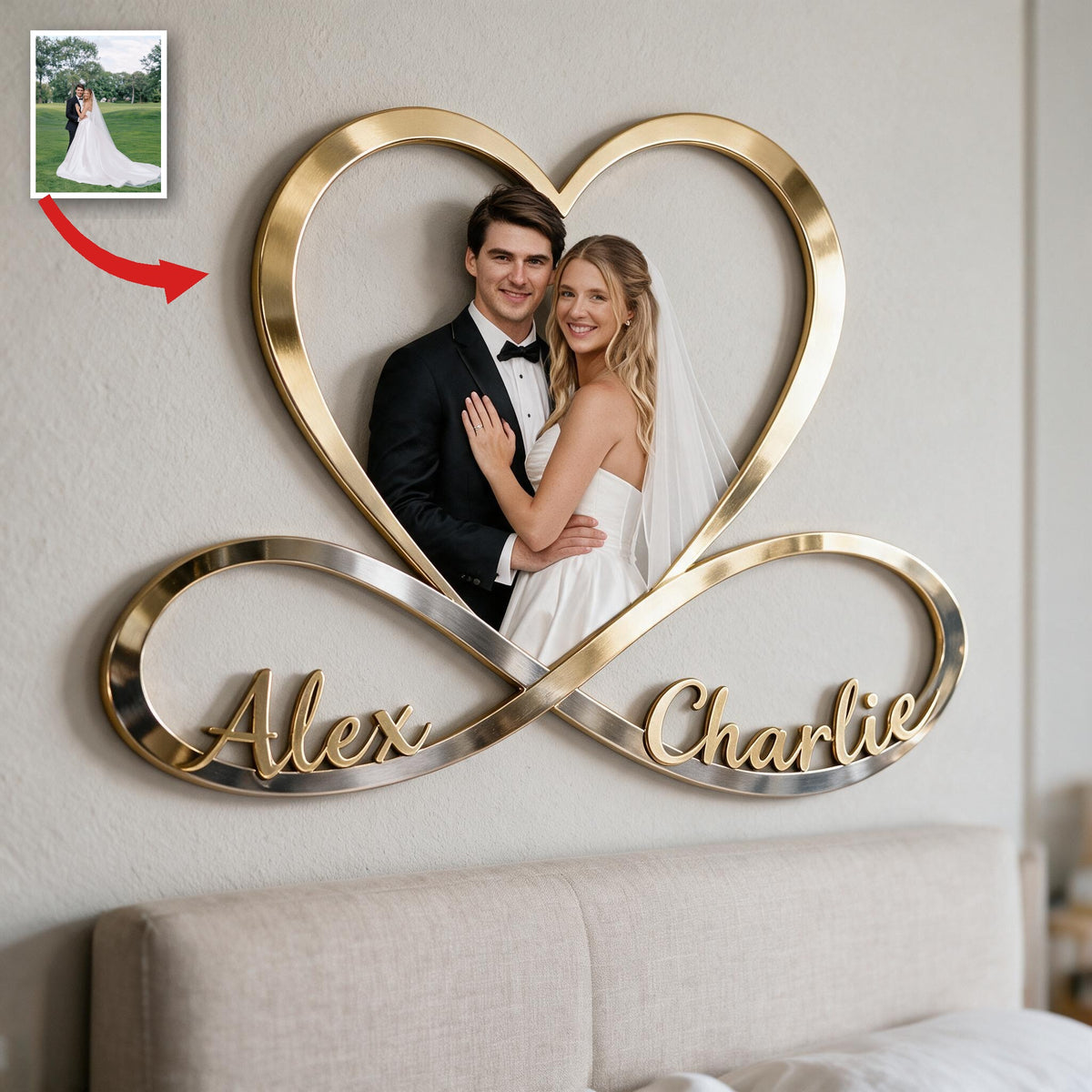 Personalized Custom Photo Wedding Couple Infinity Heart Metal Sign Bedroom Decor