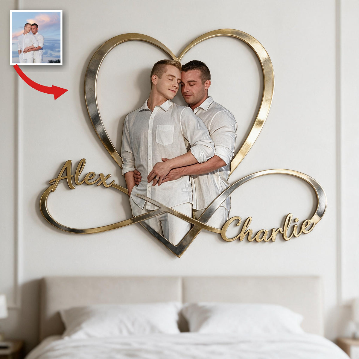 Personalized Custom Photo Gay Couple Infinity Heart Metal Sign Bedroom Decor