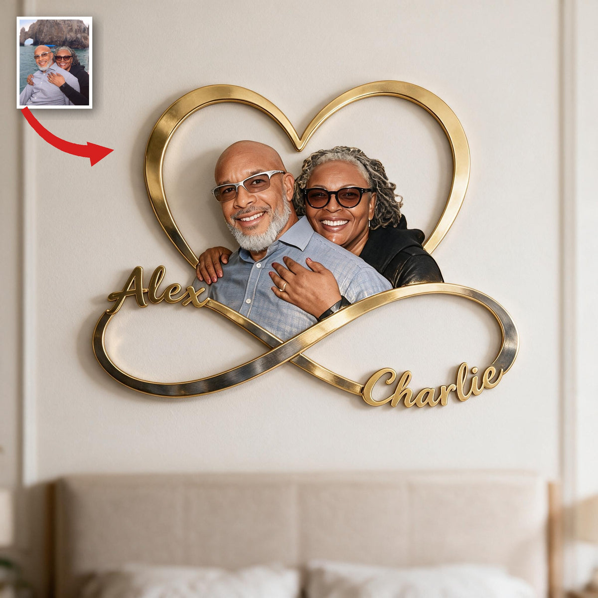 Panneau Métallique Infini Personnalisé Couple Noir d'Âge Moyen Décor de Chambre