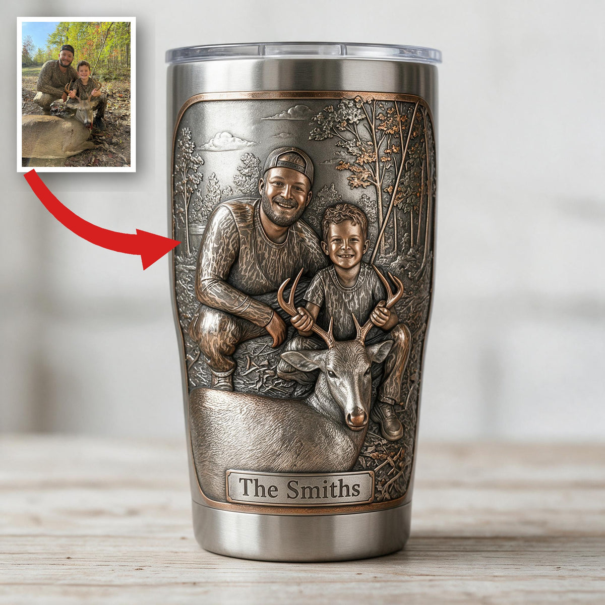 Personalized Custom Photo Hunter and Child with Deer Hunting Tumbler
