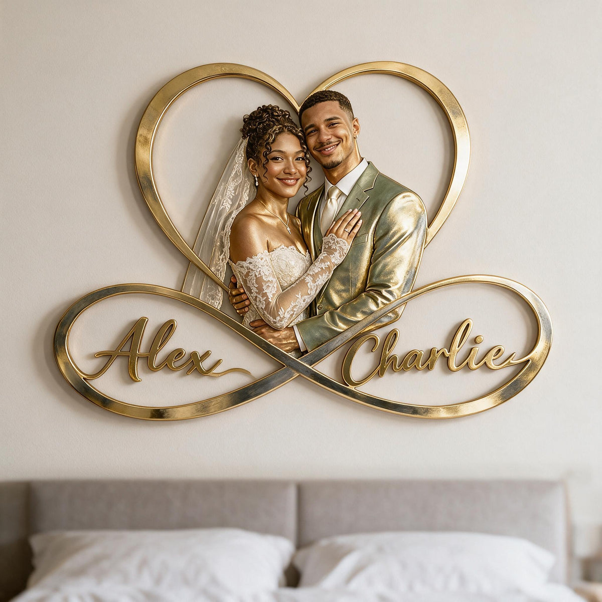 Personalized Custom Photo Wedding Latino Couple Infinity Heart Metal Sign Bedroom Wall Decor